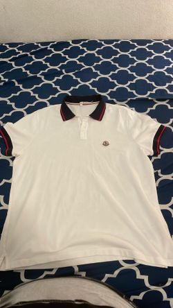 Moncler Men’s White Solid Knit Polo Shirt L Short Sleeve Collared