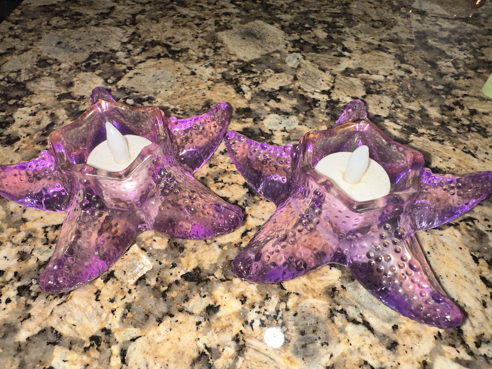 Glass Starfish Candle Holders With Battery Operated Tea lights 