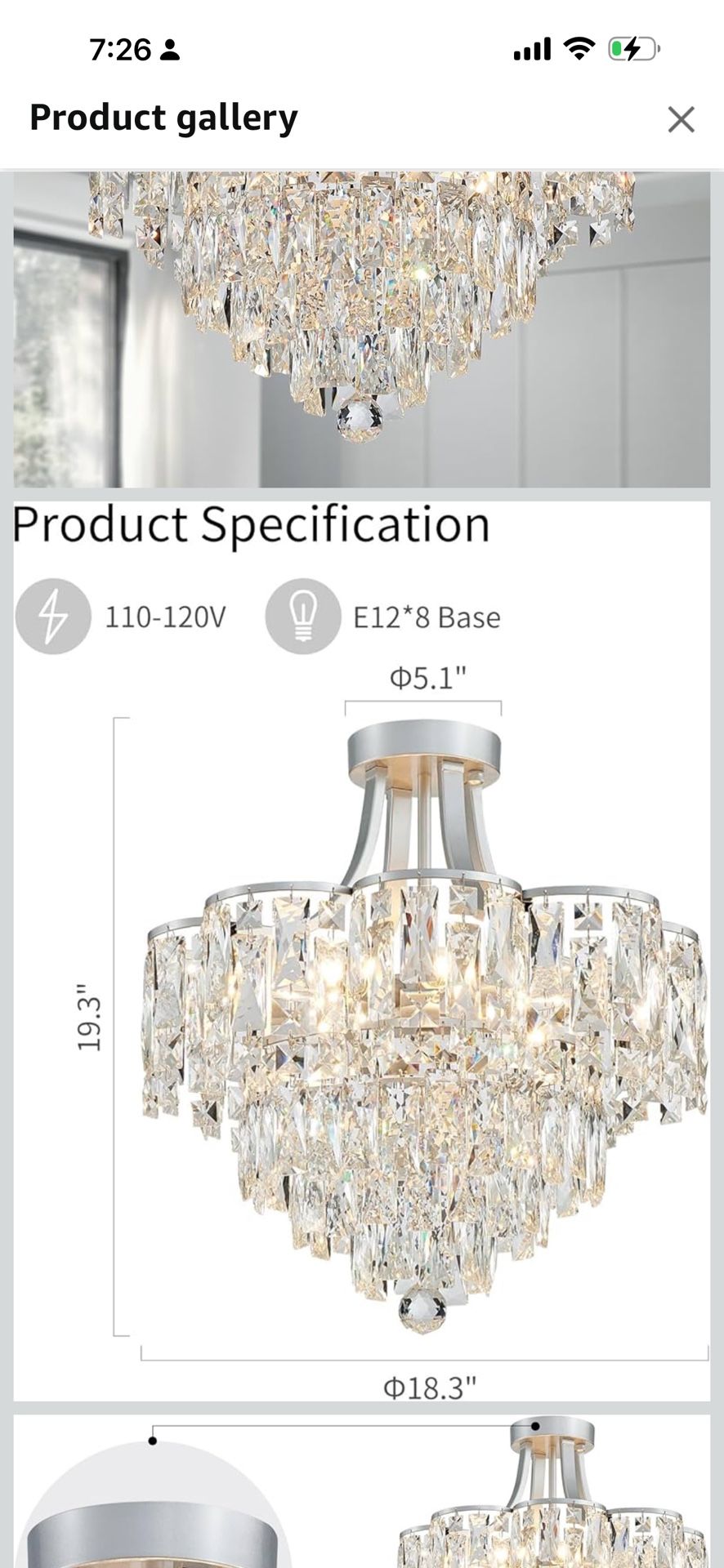WUZUPS Crystal Chandelier Semi-Flushmount Ceiling Light Modern Lighting Fixture for Bedroom Hallway Entry Kitchen Bathroom, H 19.3" x W 18.3", E12 Bas