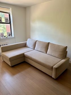 Beige Fabric Sectional Sofa with Sleeper and Storage