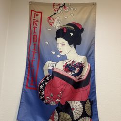 Primitive Skateboarding Wall Flag / Banner – Geisha Dragon Design
