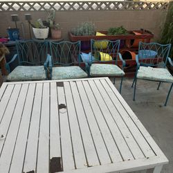 Metal Table and Four Metal Chairs 