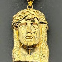 10k solid yellow gold Jesus Head Pendant Charm