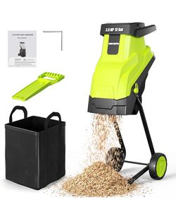 15-Amp Electric Wood Chipper with 45L Collection Bag and Push Stick 1.8" Cutting Diameter, Double-Sided Blade for Cutting Branches,Clippings