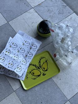 Grinch Stickers And Some Clear Plastic Ornaments Was Supposed To Make Them Never Had A Chance Grinch Tray And Grinch Light