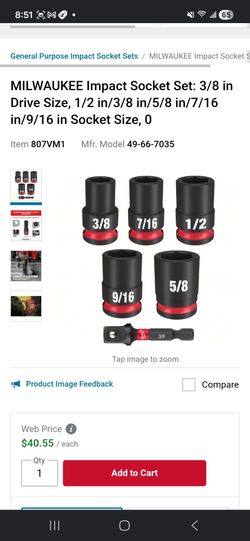 Milwaukee 3/8 impact socket set