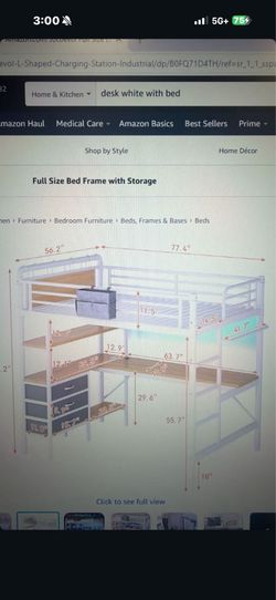 Semi New Jocoevol Full Size Loft Bed with L-Shaped Desk,