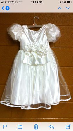 White Flower Girl Dress w/Large Bows (size - 5-7)