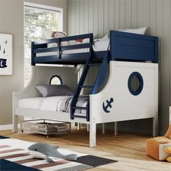 Nautia Twin/Full Size Bunk Bed Frame Blue/White Finish