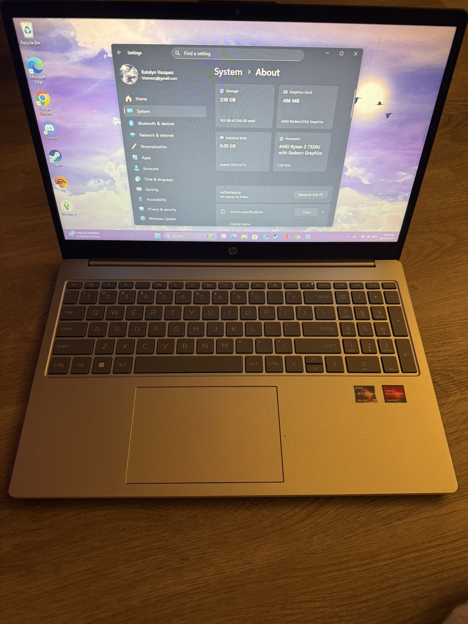HP 15.6” Laptop – AMD Ryzen 3 | AMD Radeon Graphics | 8GB RAM | 256GB SSD