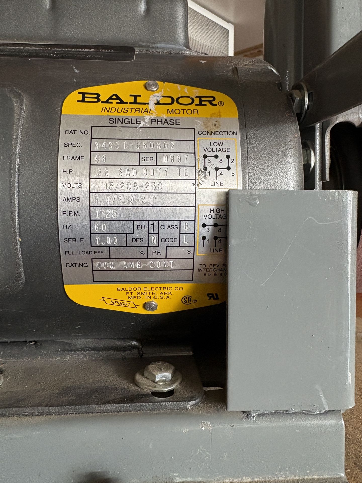 1 X 42” Belt Sander - Baldor 1/3 hp Motor