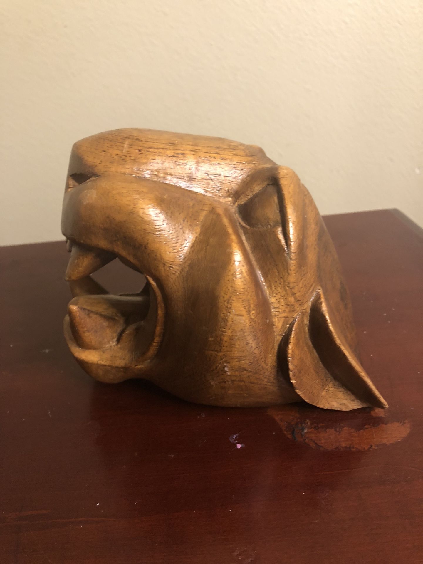 Wooden Carved Cougar Head