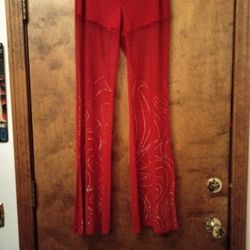 Mesh Pants. Red With Silver Embellishments 