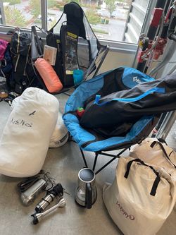 Camping Gear - Chairs, Stove, Kingdom Tent, Air Mattress, Sleeping Bag, Cooler