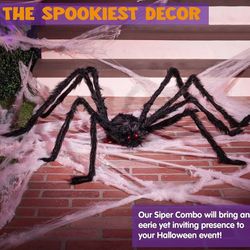 5 Ft. Halloween Outdoor Decorations Hairy Spider,Scary Giant Spider Fake Large Props for Yard Party Decor, Black