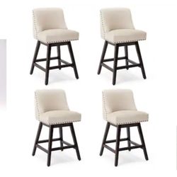 Linen 26.0-in H Counter height Upholstered Swivel Wood Bar Stool 4 -Pack