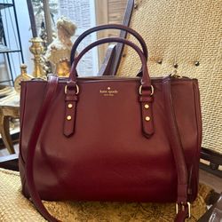 Kate Spade Tote Mulberry Street Leighann Large Burgundy Pebble Grain Leather Bag