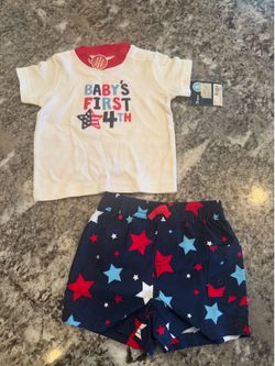 Baby 4th of July Shirt and Swim Shorts Size 6 Months