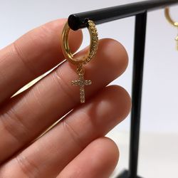 Vintage Religious Jewelry Gold Plating Cross Pendant Earring, Gold Color