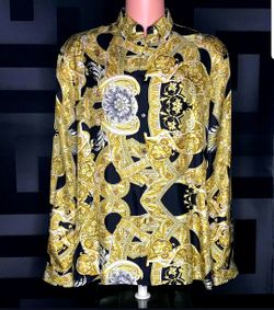 NEW VERSACE BLACK GOLD PRINTED BAROCCO SILK SHIRT 3XL