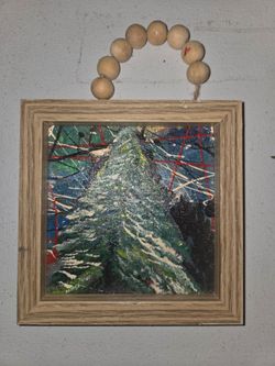 Abstract Christmas tree Framed Painting with Bead Hanger