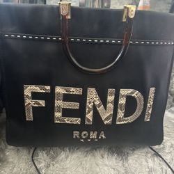 Fendi handbag Sunshine shopper Tote Model SnakeSkin purse shoulder big logo bag 