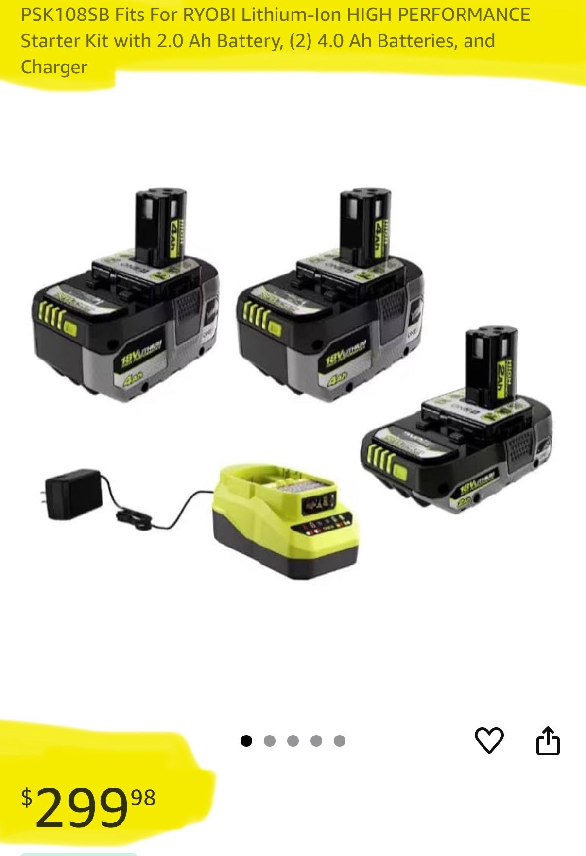 Ryobi - (2)- 4.0 battery + (1) 2.0 Battery + Charger