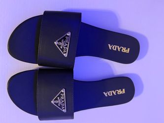 Prada Triangle Logo Leather Slide Sandals