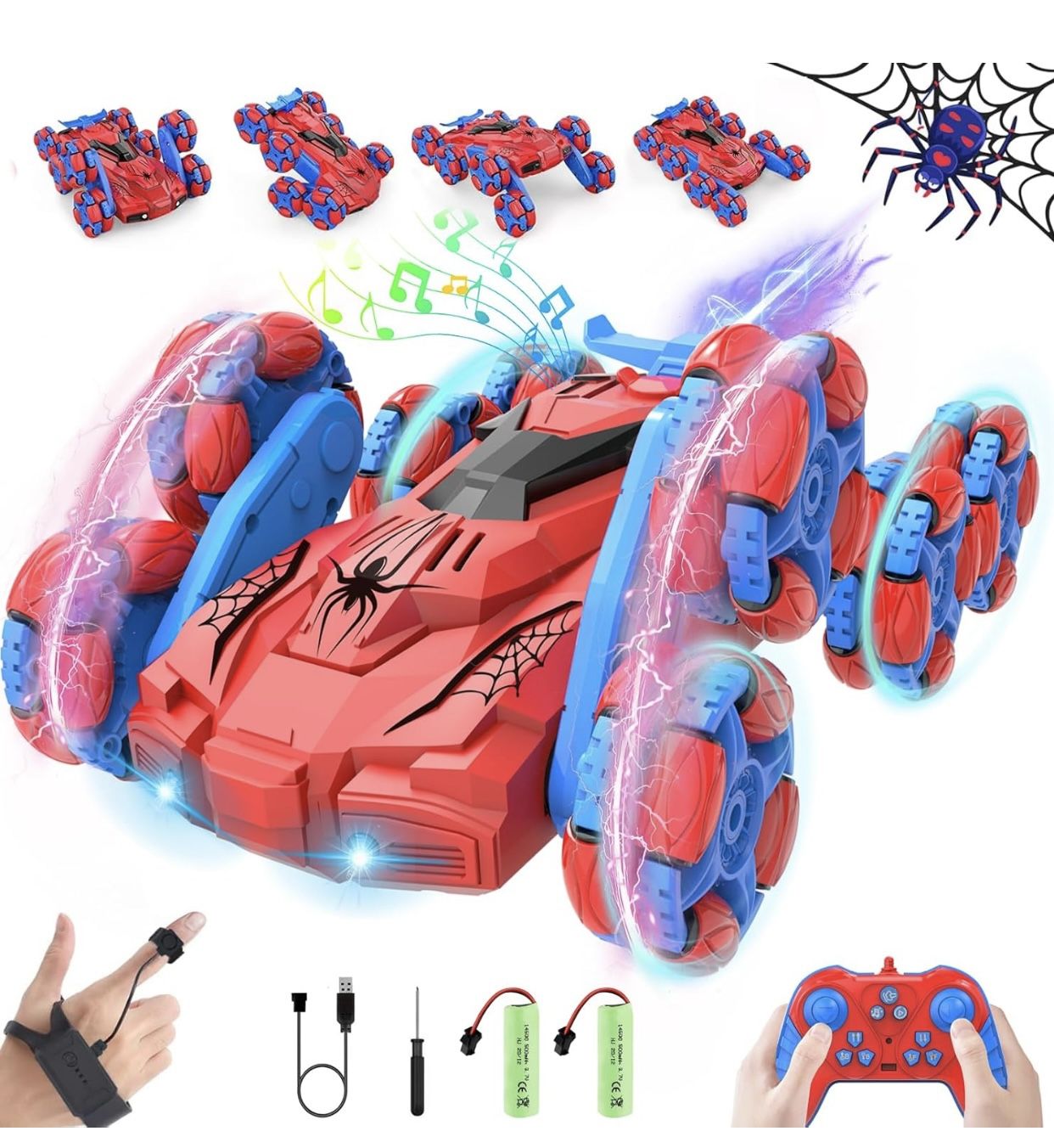 Spider Remote Control Cars For Kids,Double Sided 360° Flips Rotating 8WD Off RC