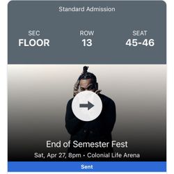 2 Floor Tickets To Kevin Gates @ Colonial Life Tonight @ 8 