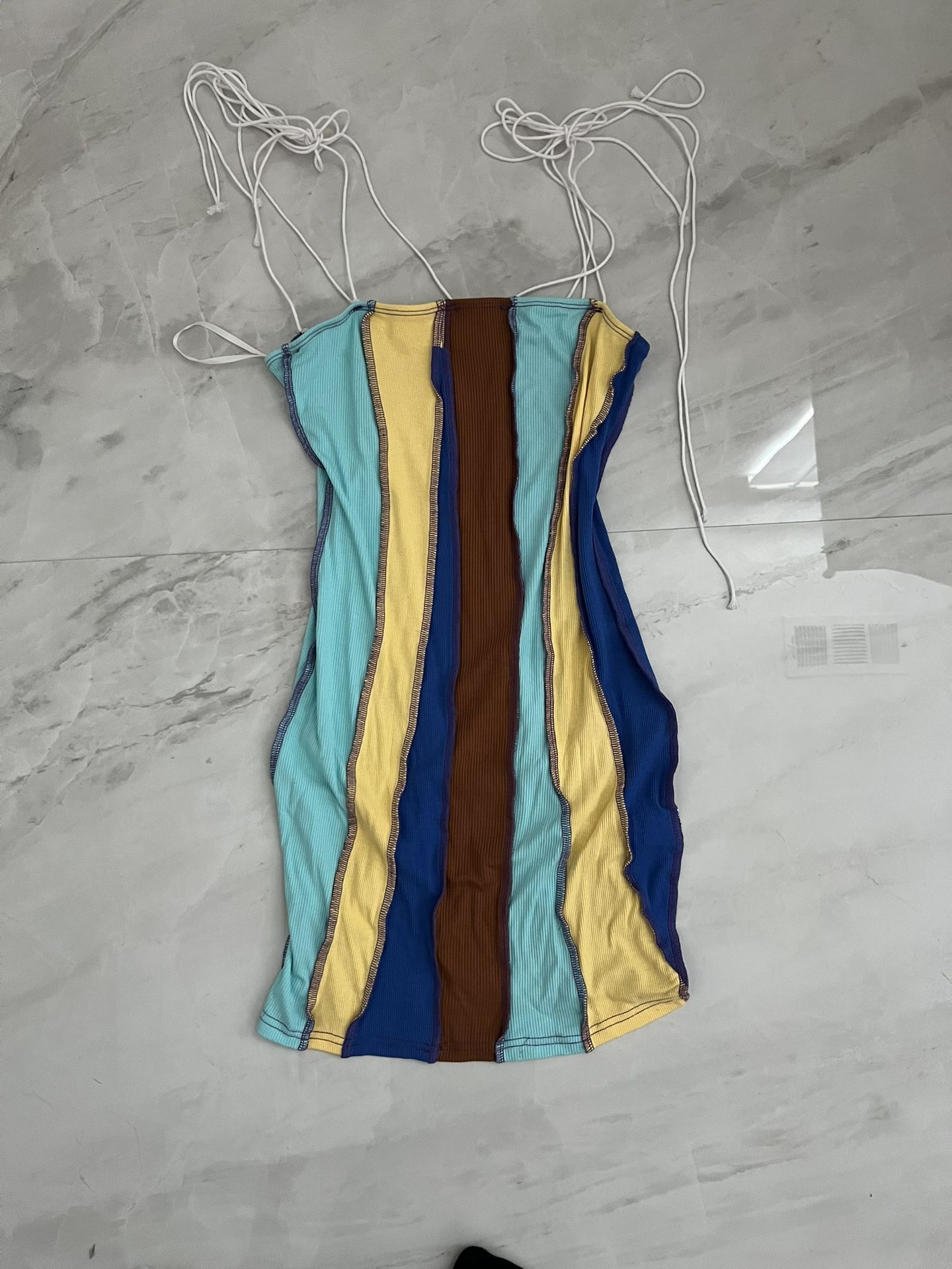 Shein Blue and yellow striped mini dress