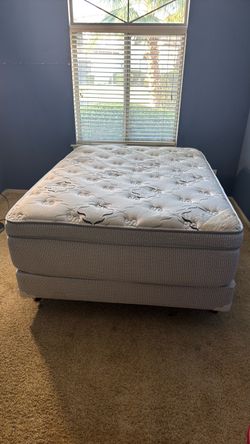Queen Pillow Top Mattress and Box Spring Set Bed