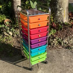Translucent Multi Color 10 Drawer Organizer Cart: 12.8”W x 15.4”D x 38.2”H