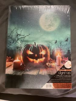 Halloween Light Up Canvas - Jack-O-Lantern Moon 12"x16" - NEW Sealed