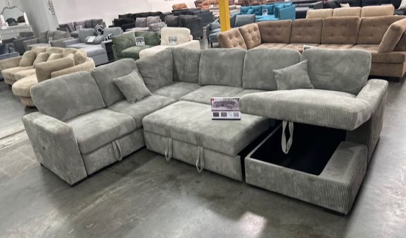 New X-Large 92x119x60 Sleeper Sectional Couch With Storage And USB / Free Delivery /$0-$50 Down