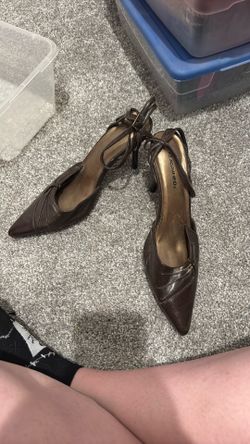 Brown Short Heels With Ankle Strap