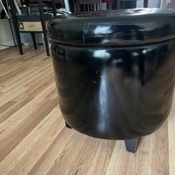 Black Faux Leather Ottoman 