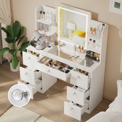Assembled Vanity With LED Mirror And 7 Drawers And 6 Open Shelves