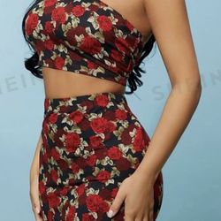 Floral Crop Top & Bodycon Skirt Set