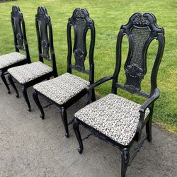 4 Vintage Black Wooden Chairs 