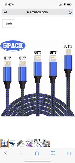 iPhone Charger, WSCSR MFi Certified Lightning Cable(3/3/6/6/10FT)Charging USB Syncing Data Nylon Braided with Metal Connector Compatible iPhone 11/Pr