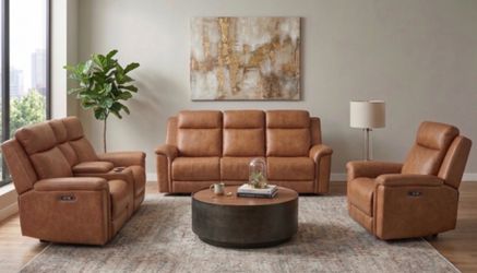 KHAKI 3 PC POWER MOTION LEATHER RECLINER SET