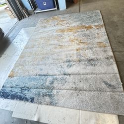 Modern Abstract Area Rug 8x11 – Blue, Gold & Cream – Large Living Room Rug