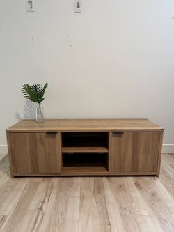 Wood-Tone TV Stand with Cabinets