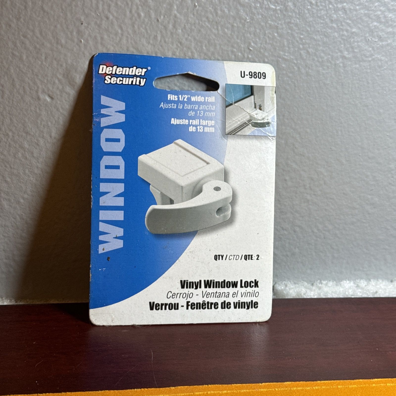 Vinyl Window Lock Defender Security U-9809 Fits 1/2” Wide Rail 2 Locks White PL