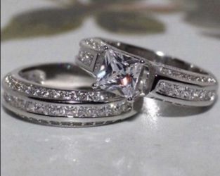 New 14 k white gold engagement ring wedding ring set wedding band
