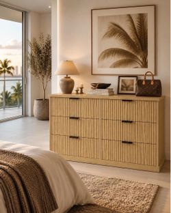 6-Drawer Double Dresser for Bedroom,  Chest of Drawers with Fluted Panels, Storage, L-19