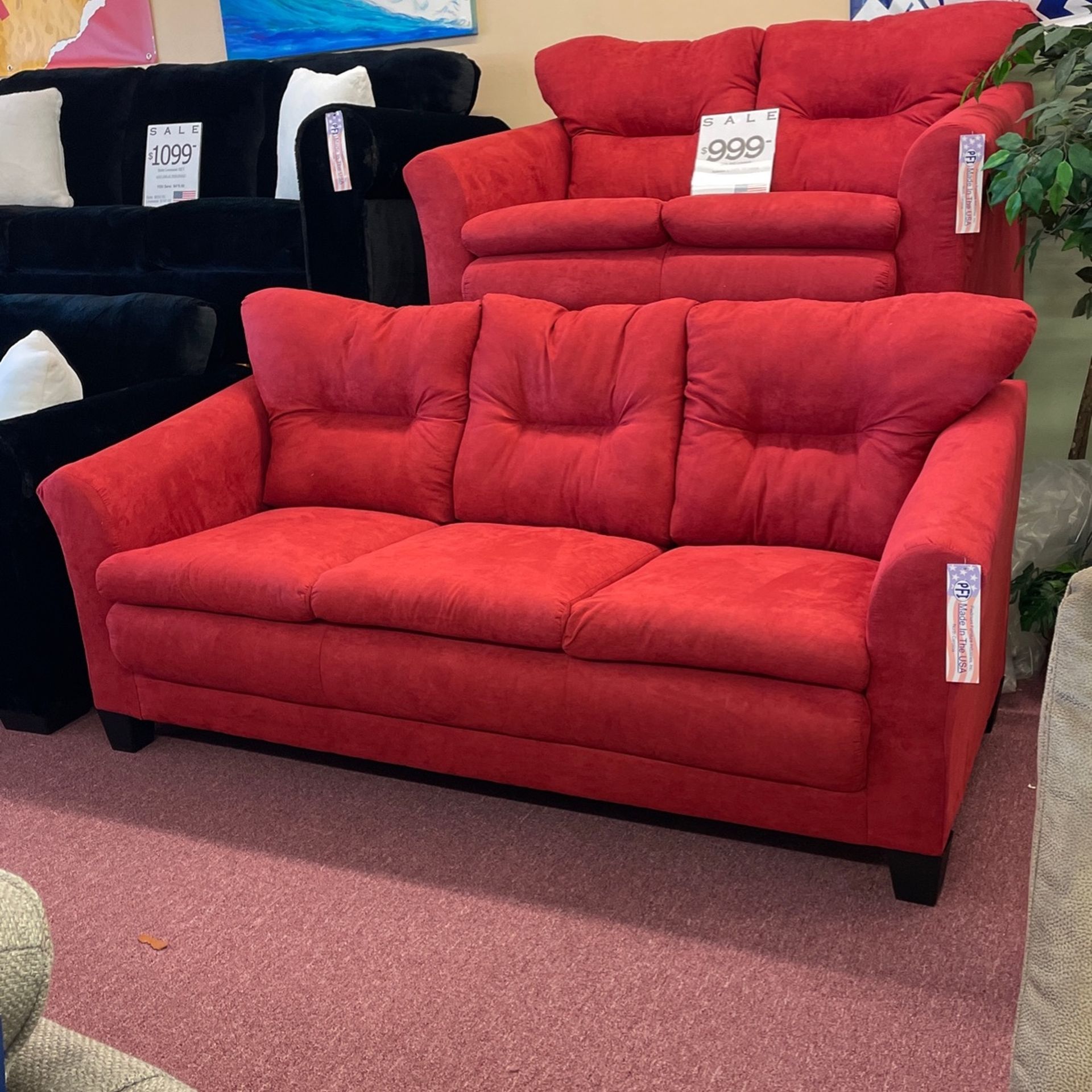 πΊπΈHUGE Blowout Furniture Sale!πΊπΈ Brand New Red Microfiber Sofa Loveseat Set! $50 Down Takes It Home Today!