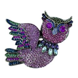 Colorful large Rhinestone Owl Brooch Pink Purple Blue Green Statement Pin