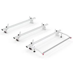 AA-Racks Model AX302 Aluminum 3 Bar 50" Van Roof Racks with Ladder Stopper, Roller Bar Compatible with Transit, White